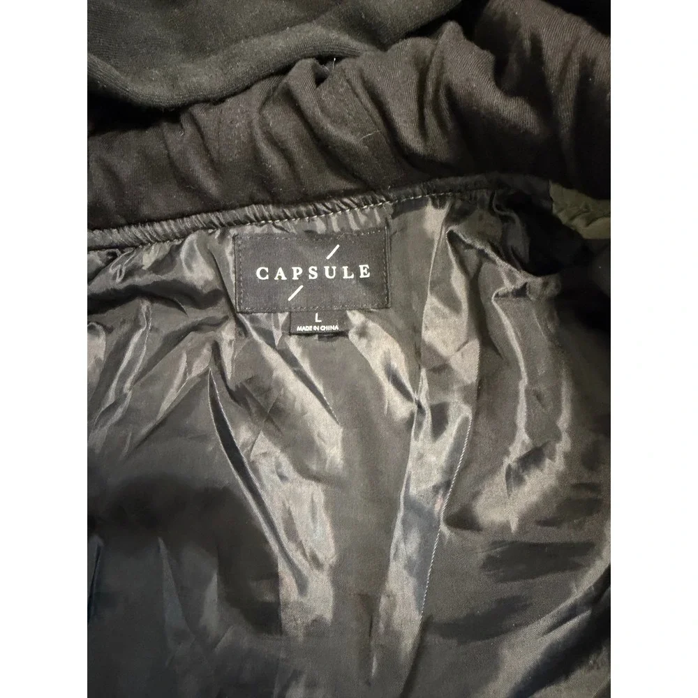 Capsule boys Olive Green Quilted Bomber Jacket Black Hooded Full Zip Large